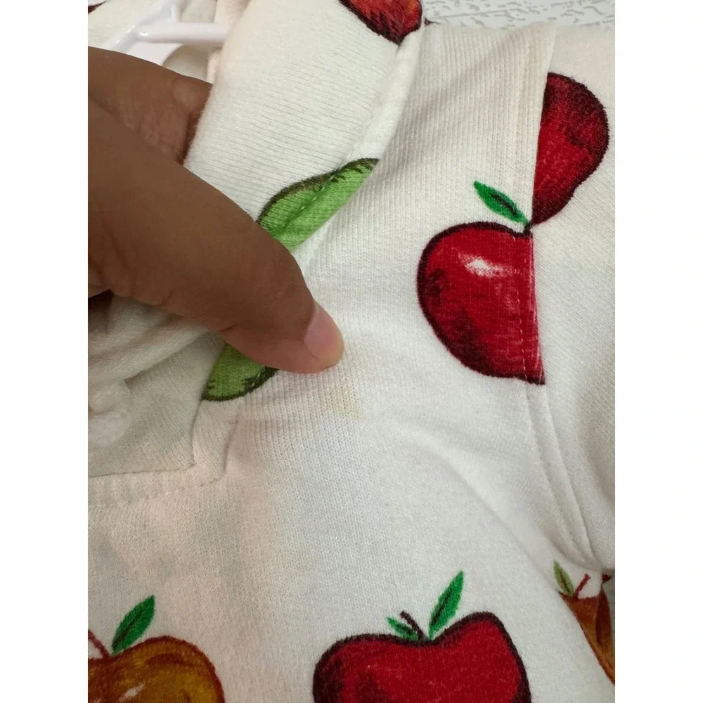 Monica + Andy Kids Apple Print Organic Cotton Shawl Collar Sweatshirt White 2T